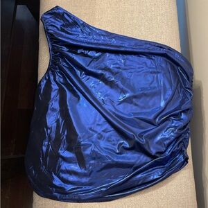 New York & Company Metallic Blue One shoulder top